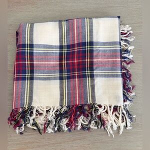Vintage GLENTEX Plaid Fringe Square Scarf 32" Grand Foulard Rayon Made In India